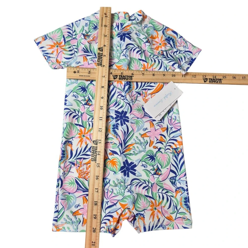 Ralph Lauren‎ Unisex 18-24M One Piece Rash Guard Swimsuit Tropical Zip Front NWT